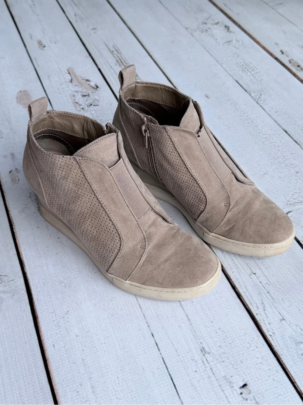A New Day Kolie Hidden Wedge Sneakers Taupe Perforated Booties - Size 7